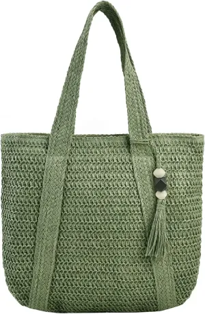 Straw Beach Bags for Women Woven Tote Bag Shoulder Handbags Summer Raffia Straw Purse Large Beach Bag for Vacation
