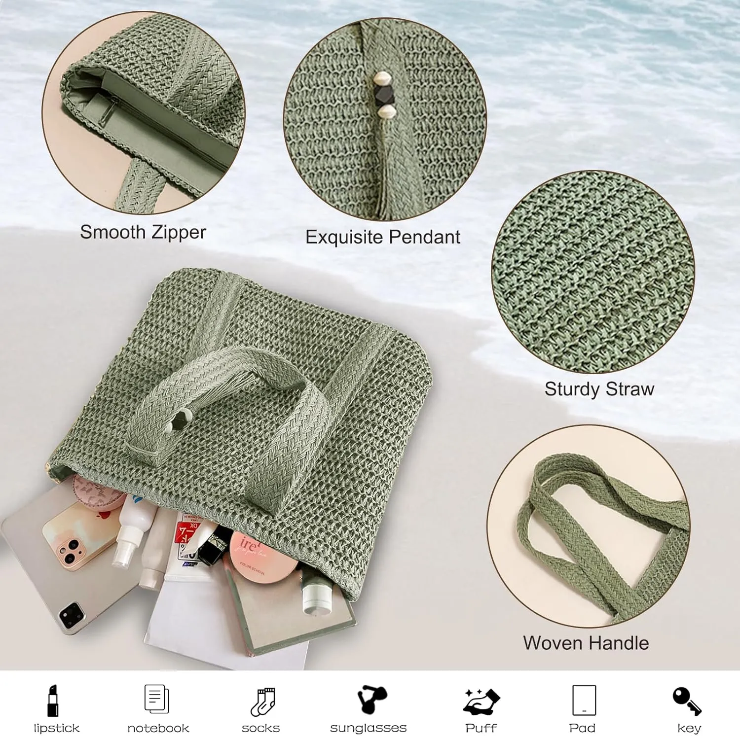 Straw Beach Bags for Women Woven Tote Bag Shoulder Handbags Summer Raffia Straw Purse Large Beach Bag for Vacation