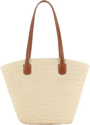 Straw Beach Handbag Super-Large Joker Shoulder Bag, Suitable for Travel, Beach Dinners and Gifts for Mom, Teachers Friends (Beige)