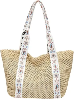 Straw Beach Tote Bag for Women, Summer Woven Large Size Waterproof Boho Style Bag for Shopping Travel Vacation