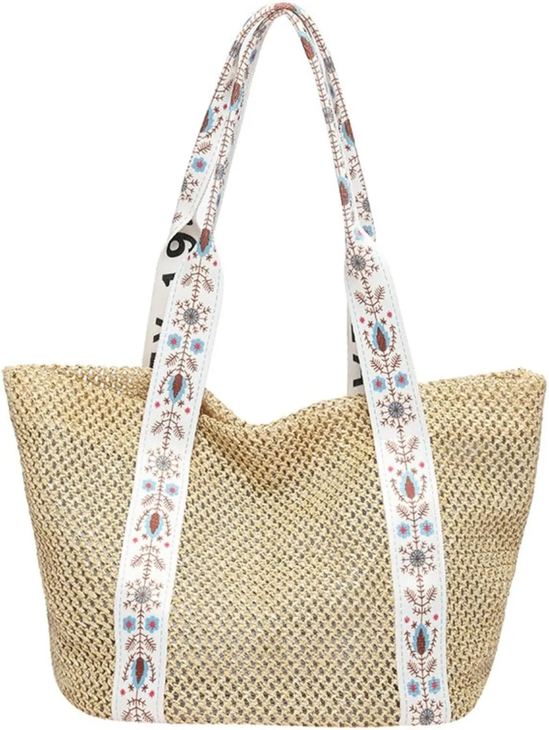 Straw Beach Tote Bag for Women, Summer Woven Large Size Waterproof Boho Style Bag for Shopping Travel Vacation