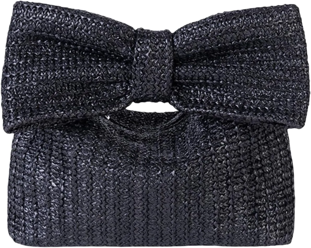 Straw Clutch for Women, Trendy Woven Handbag Bow Purse Handmade Summer Bag Stylish Cute Beach Wallet for Vocation