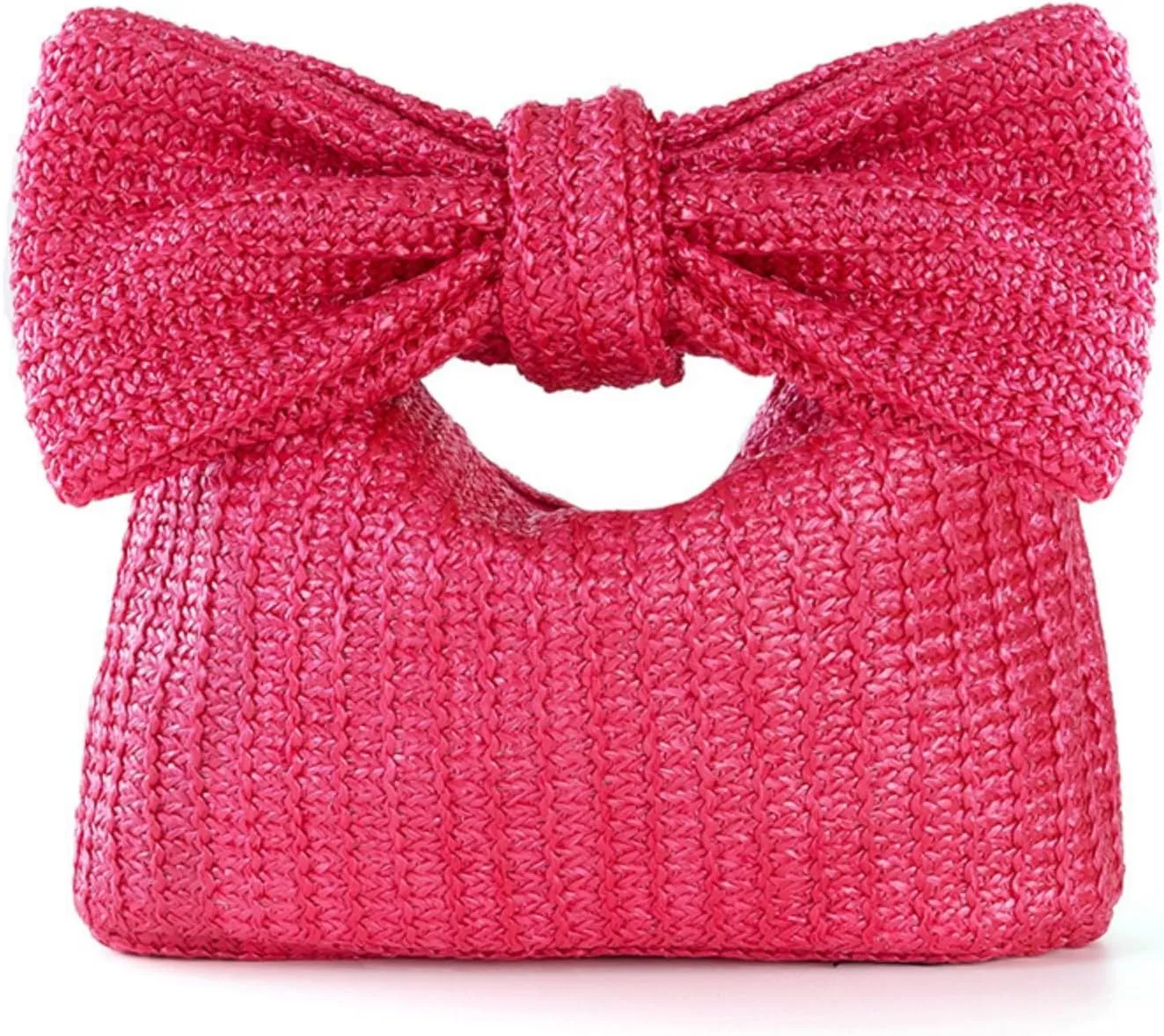 Straw Clutch for Women, Trendy Woven Handbag Bow Purse Handmade Summer Bag Stylish Cute Beach Wallet for Vocation