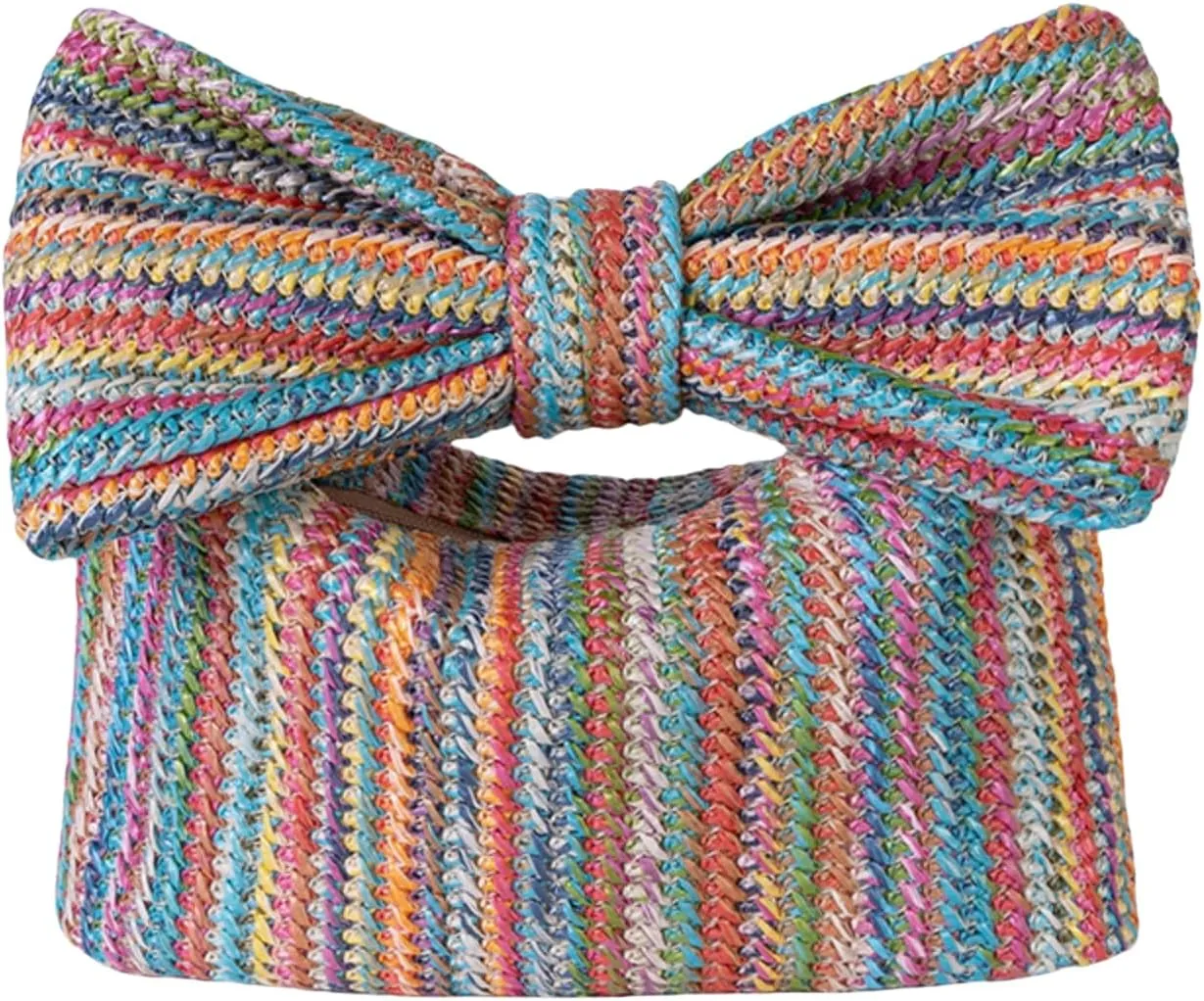 Straw Clutch for Women, Trendy Woven Handbag Bow Purse Handmade Summer Bag Stylish Cute Beach Wallet for Vocation