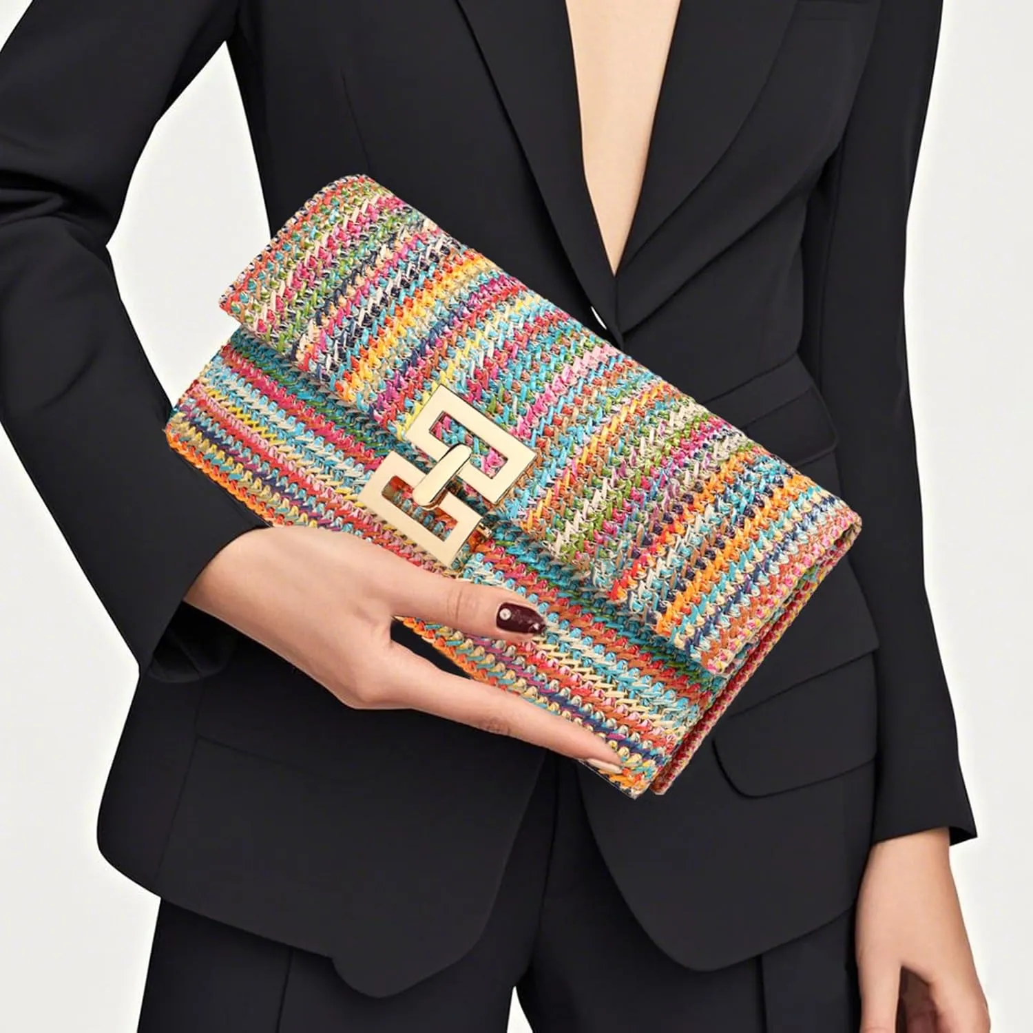 Straw Clutch Purse Crossbody Bag for Women Designer Evening Handbag Casual Summer Beach Straw Shoulder Bag