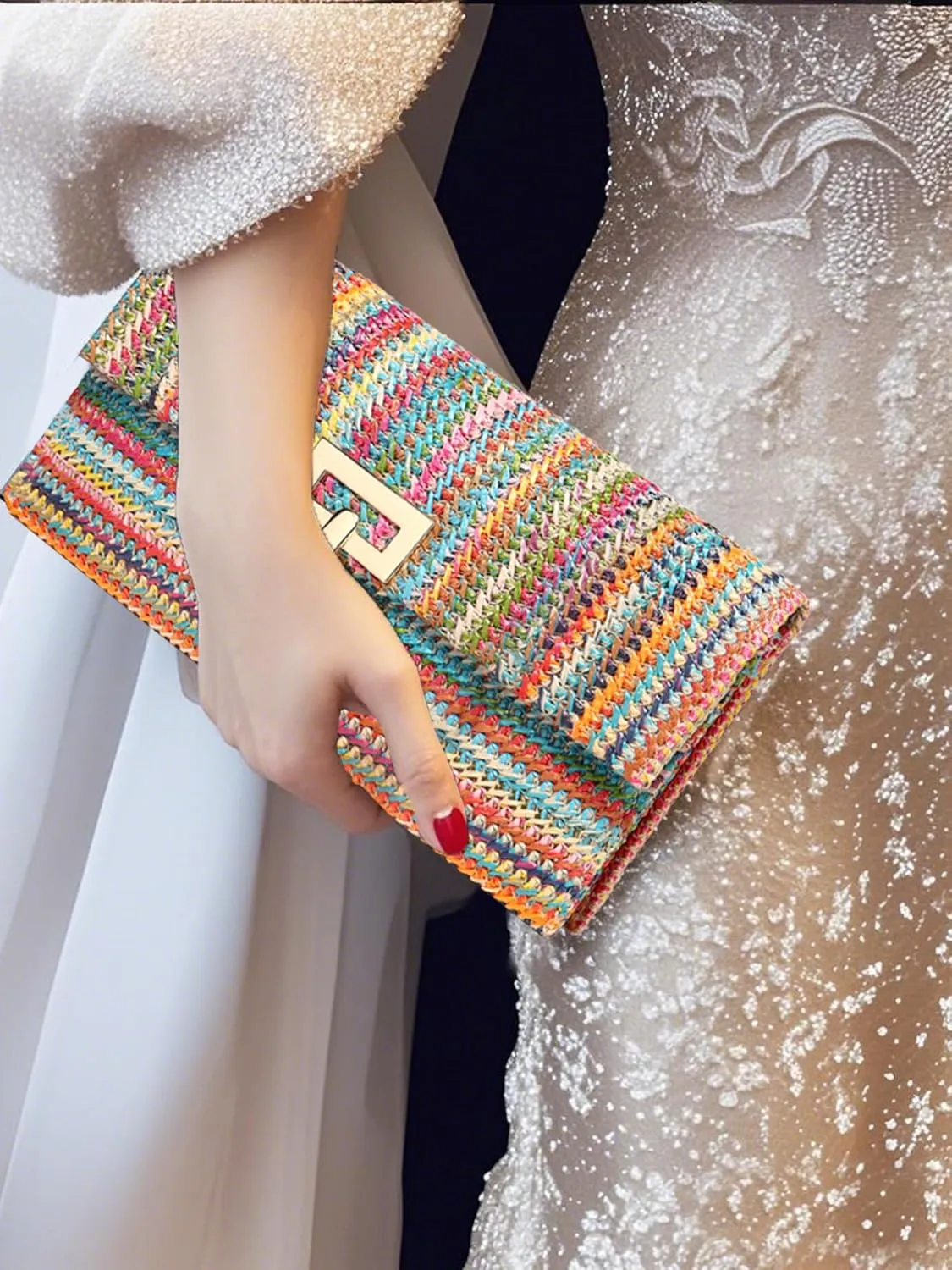 Straw Clutch Purse Crossbody Bag for Women Designer Evening Handbag Casual Summer Beach Straw Shoulder Bag