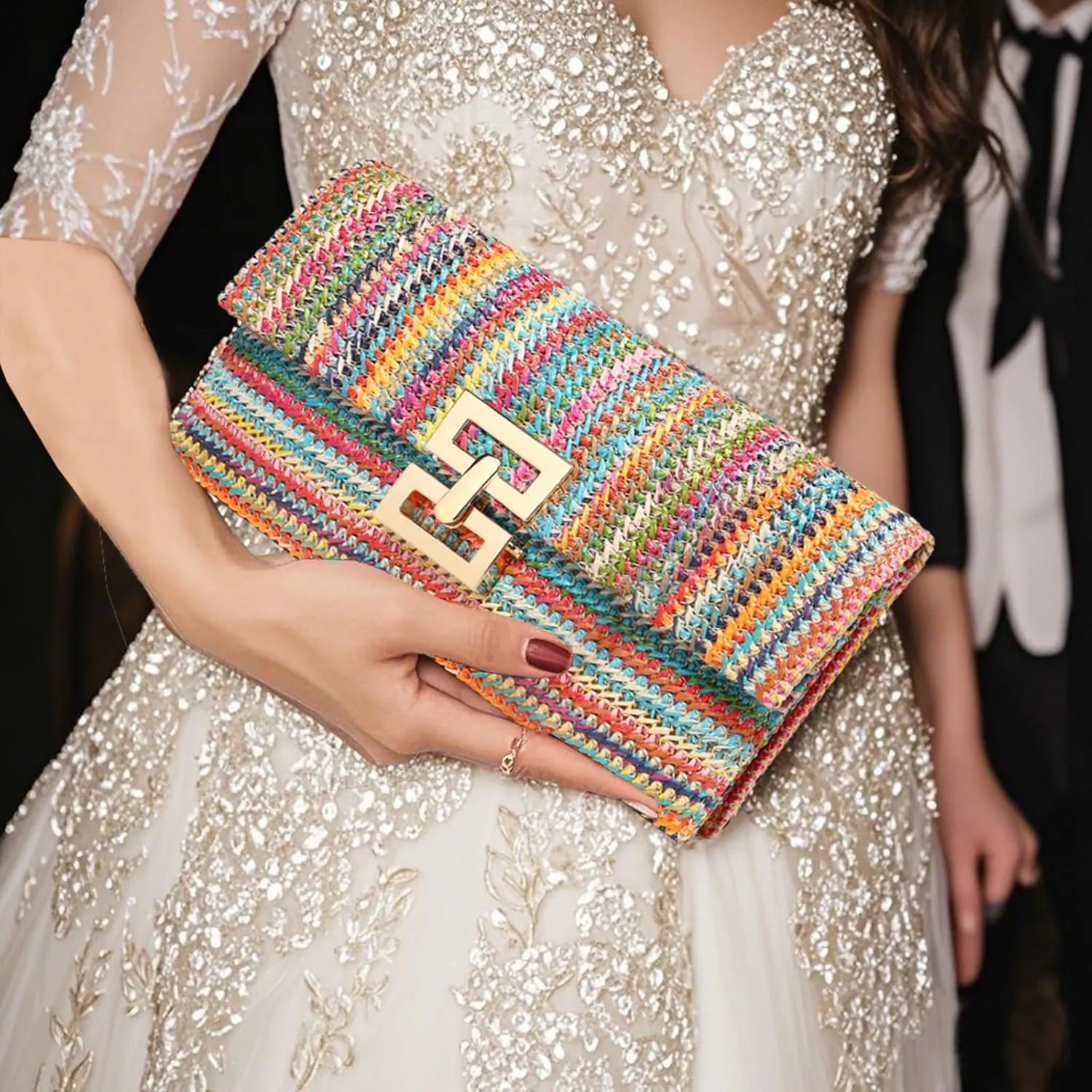 Straw Clutch Purse Crossbody Bag for Women Designer Evening Handbag Casual Summer Beach Straw Shoulder Bag
