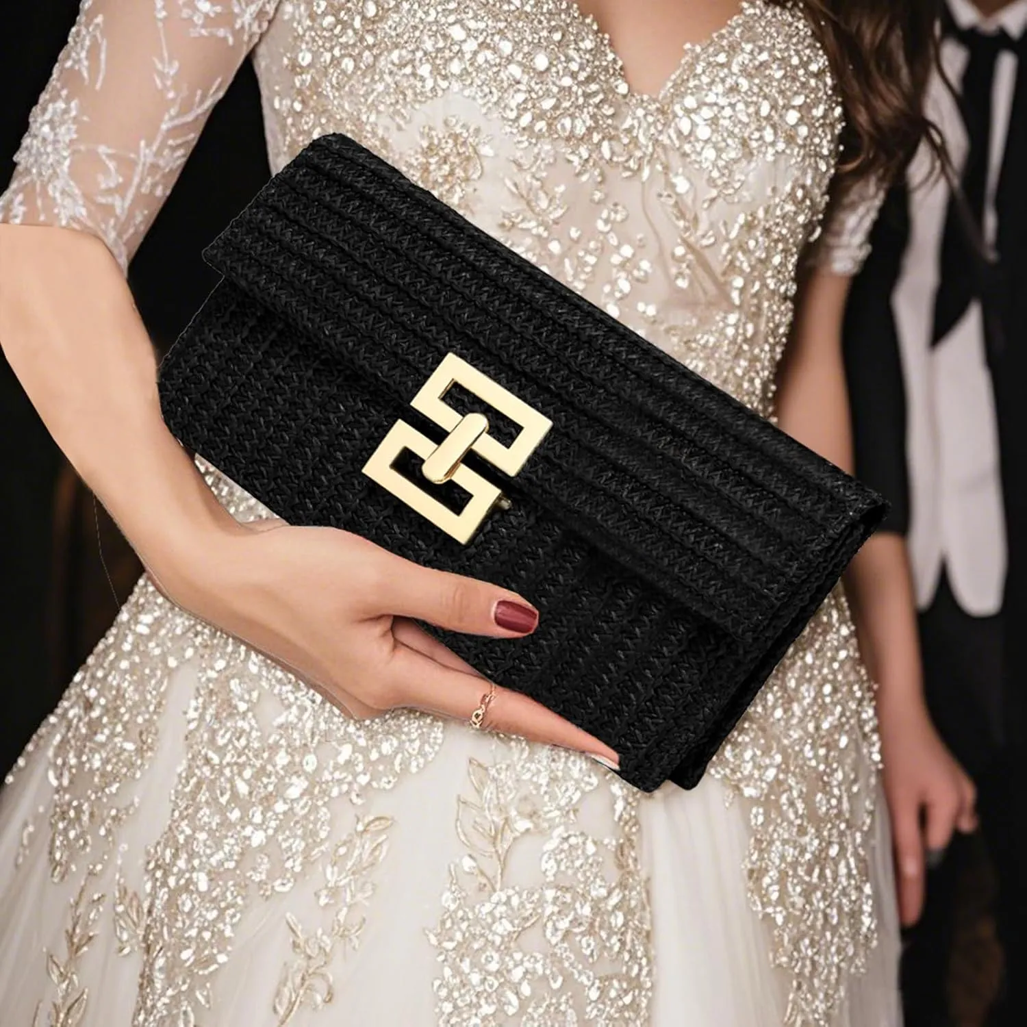 Straw Clutch Purse Crossbody Bag for Women Designer Evening Handbag Casual Summer Beach Straw Shoulder Bag