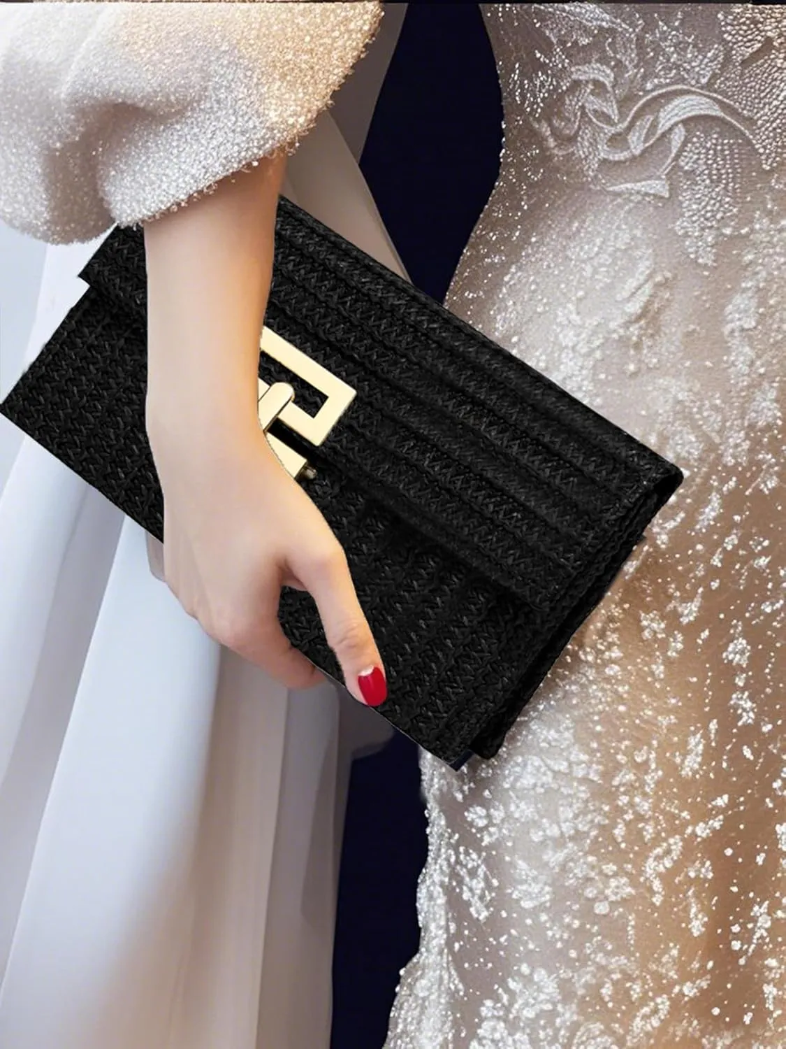 Straw Clutch Purse Crossbody Bag for Women Designer Evening Handbag Casual Summer Beach Straw Shoulder Bag