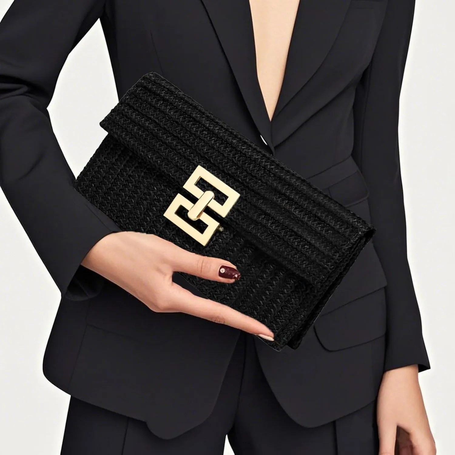 Straw Clutch Purse Crossbody Bag for Women Designer Evening Handbag Casual Summer Beach Straw Shoulder Bag