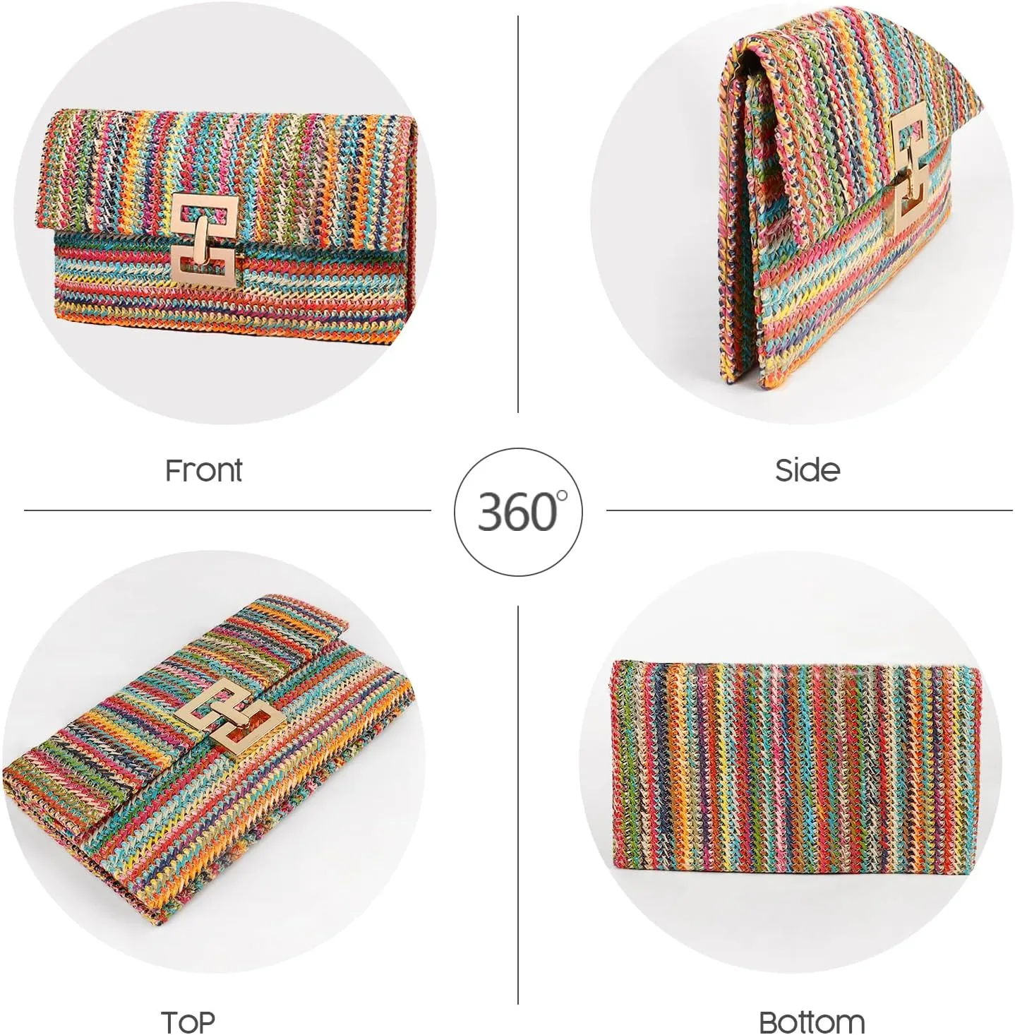 Straw Clutch Purse Crossbody Bag for Women Designer Evening Handbag Casual Summer Beach Straw Shoulder Bag