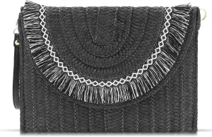 Straw Clutch Purse, Envelope Package, Two-Color Tassels Clutch Bags, Bohemian Handbags With Crossbody Shoulder Strap, Straw Bag Suitable for Beach, Travel, Daily Matching