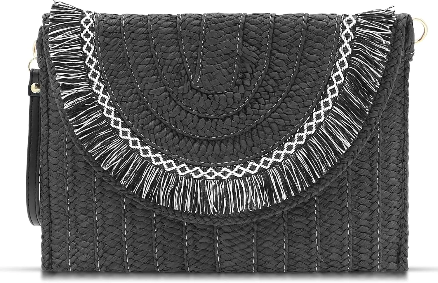 Straw Clutch Purse, Envelope Package, Two-Color Tassels Clutch Bags, Bohemian Handbags With Crossbody Shoulder Strap, Straw Bag Suitable for Beach, Travel, Daily Matching
