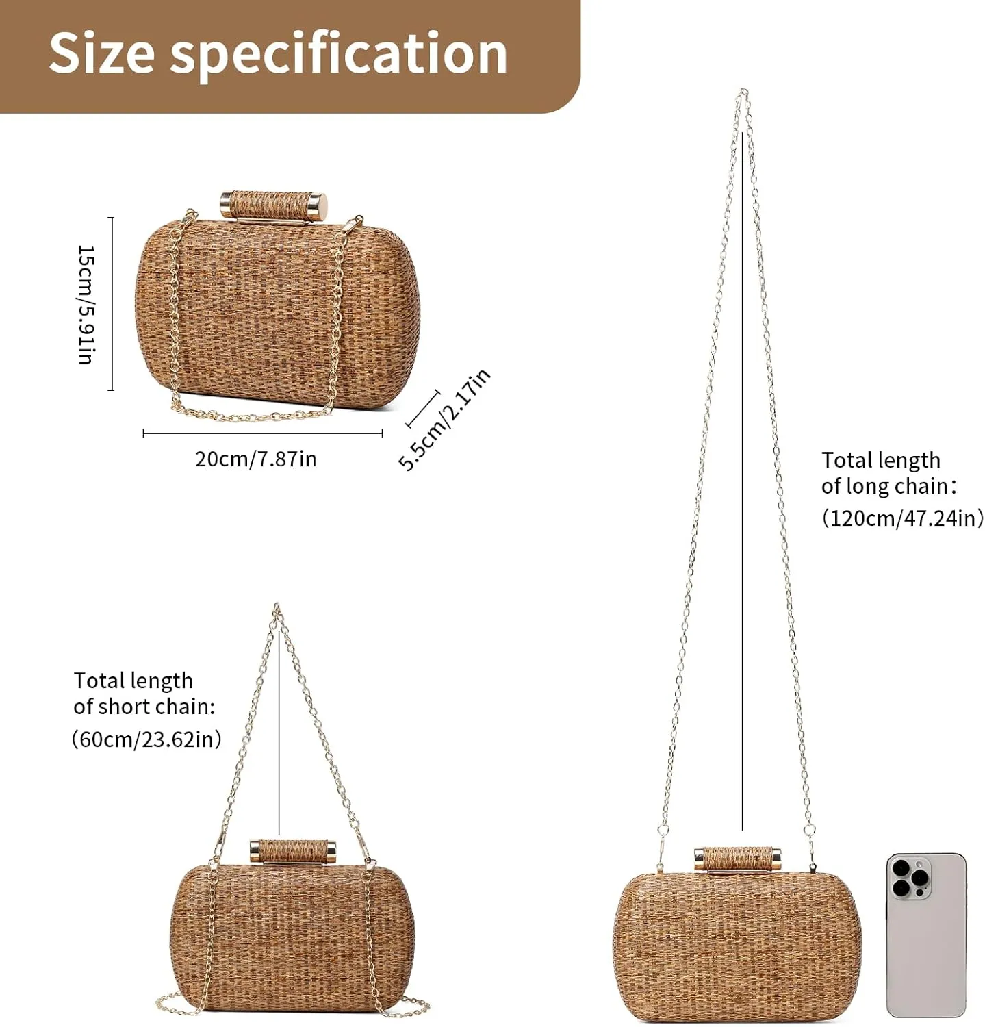 Straw Clutch Purse for Women, Hand-Woven Wicker Evening Handbag, Raffia Party Wedding Beach Bag for Summer