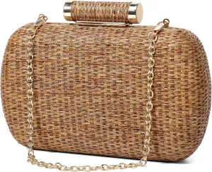 Straw Clutch Purse for Women, Hand-Woven Wicker Evening Handbag, Raffia Party Wedding Beach Bag for Summer