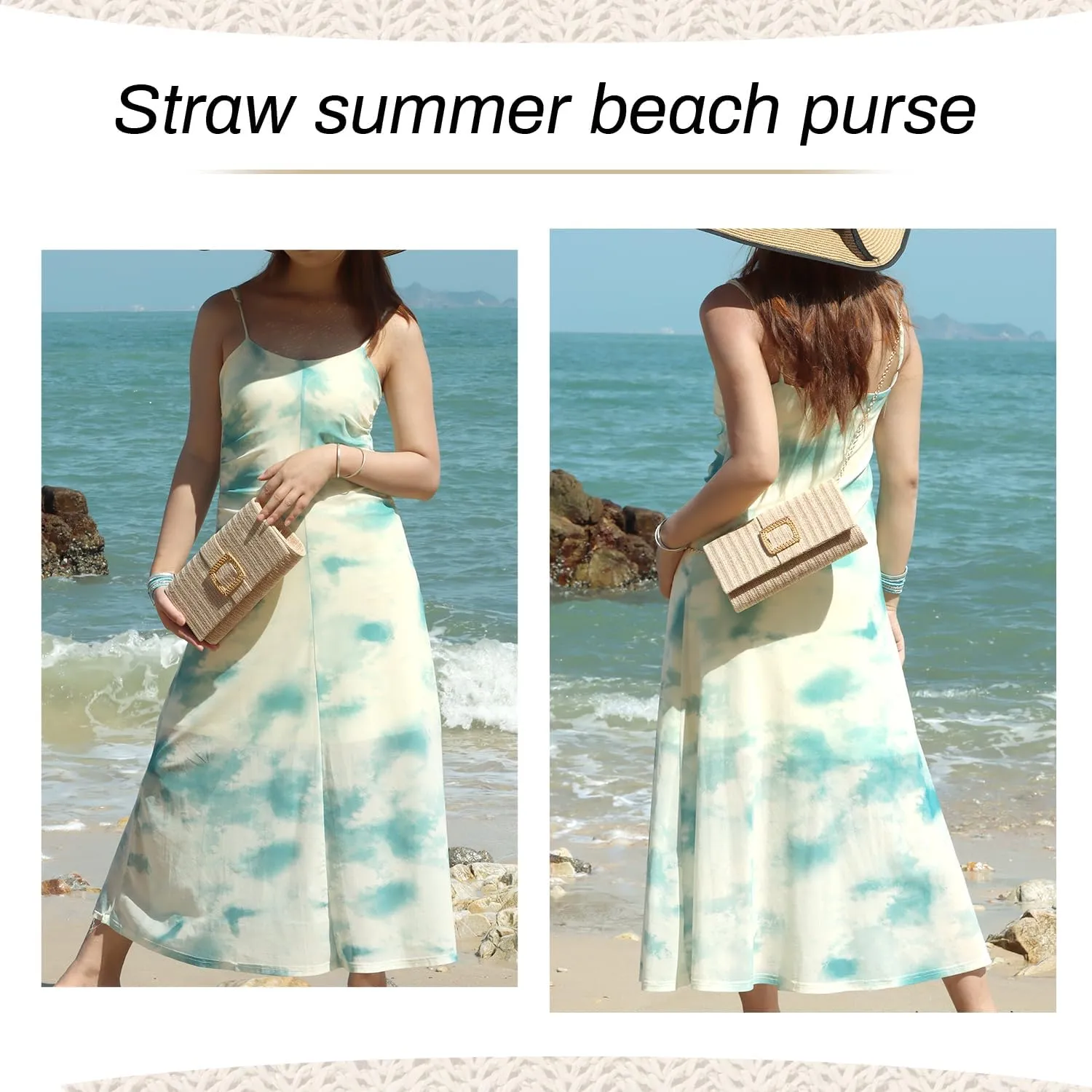 Straw Clutch Purse for Women Rattan Summer Evening Handbag Woven Beach Envelope Purse Raffia Handbag