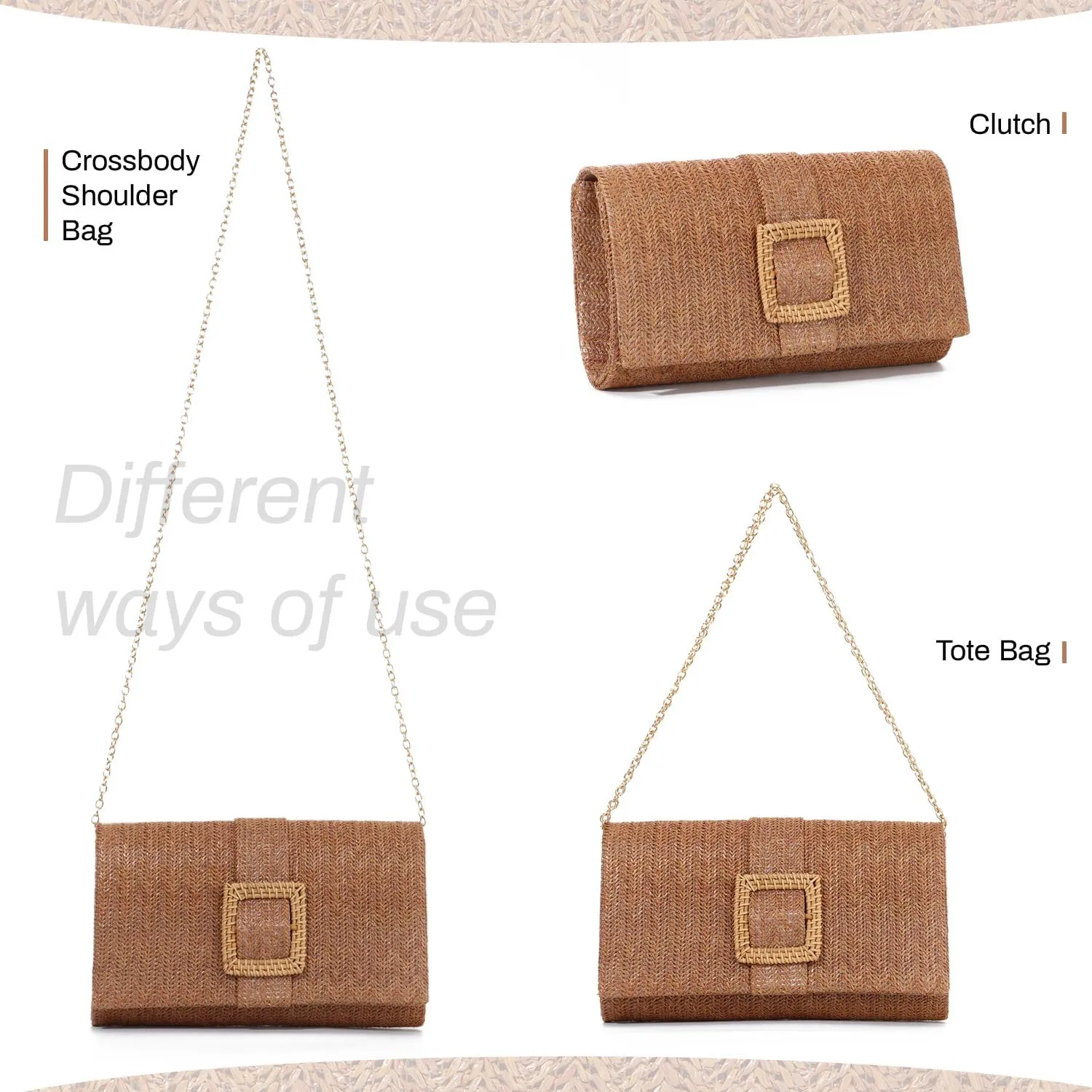 Straw Clutch Purse for Women Rattan Summer Evening Handbag Woven Beach Envelope Purse Raffia Handbag