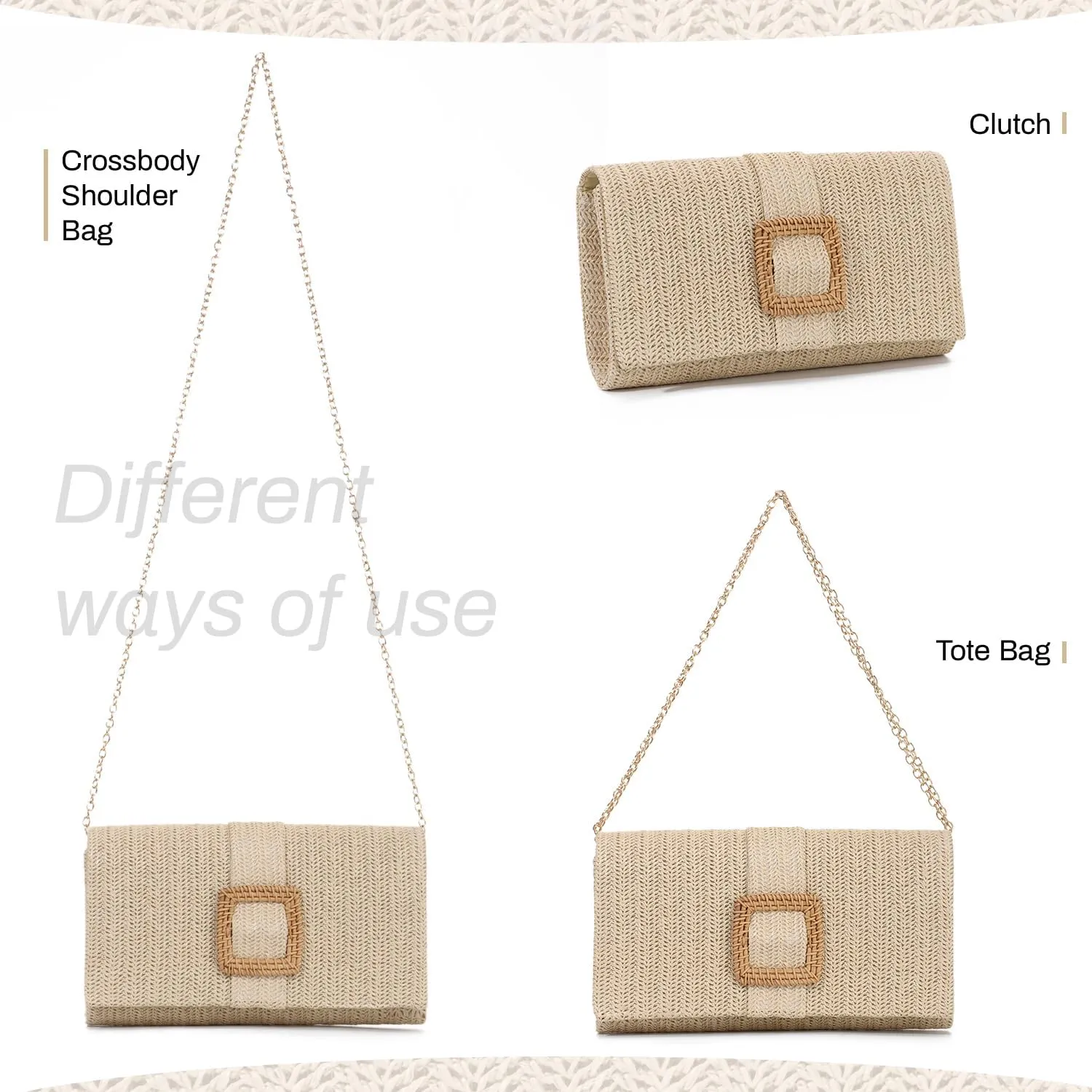 Straw Clutch Purse for Women Rattan Summer Evening Handbag Woven Beach Envelope Purse Raffia Handbag