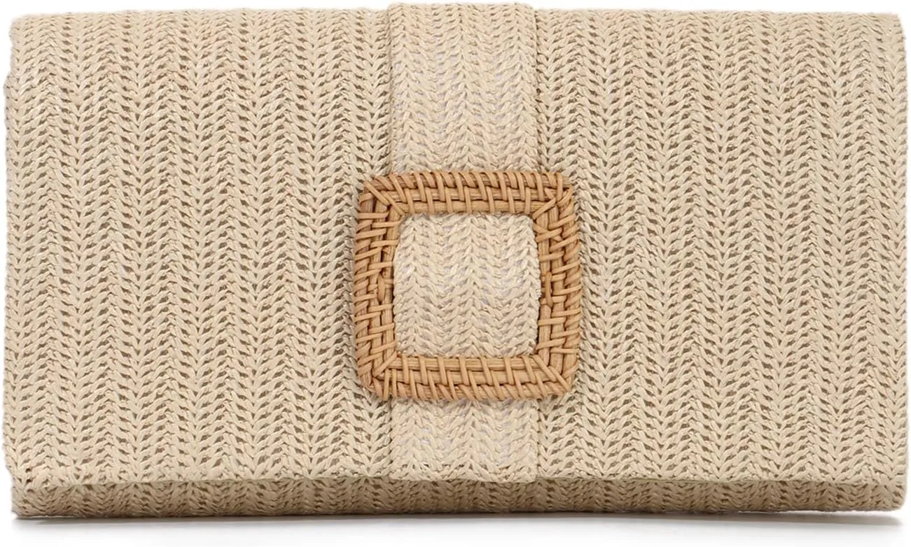 Straw Clutch Purse for Women Rattan Summer Evening Handbag Woven Beach Envelope Purse Raffia Handbag