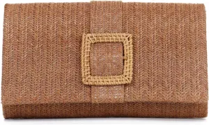 Straw Clutch Purse for Women Rattan Summer Evening Handbag Woven Beach Envelope Purse Raffia Handbag