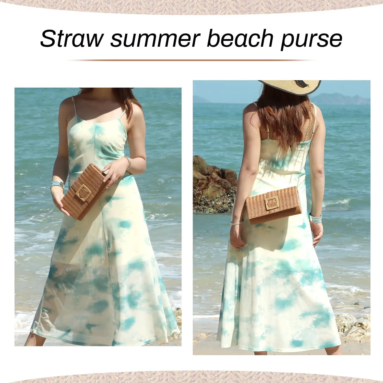 Straw Clutch Purse for Women Rattan Summer Evening Handbag Woven Beach Envelope Purse Raffia Handbag