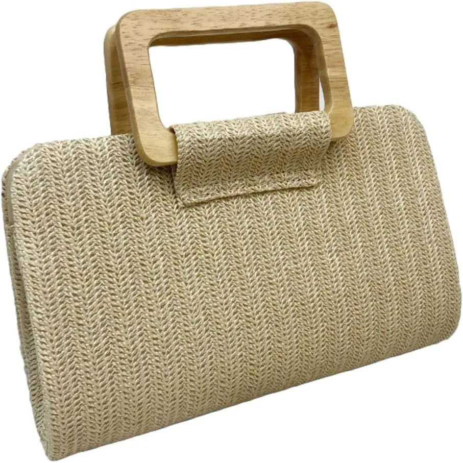 Straw Clutch Purse Simple Square Handheld Handbag Summer Beach Top-Handle Bag Evening Cross-body Bag Party Prom Chain Purse