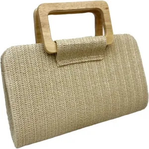 Straw Clutch Purse Simple Square Handheld Handbag Summer Beach Top-Handle Bag Evening Cross-body Bag Party Prom Chain Purse