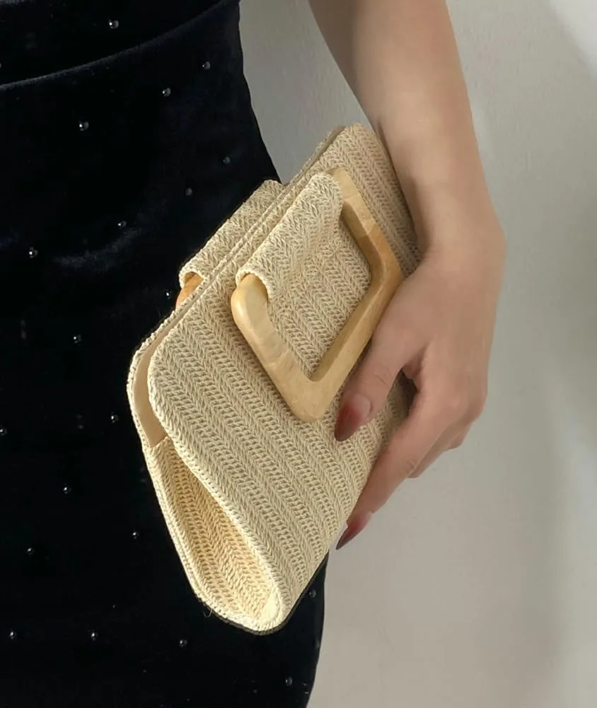 Straw Clutch Purse Simple Square Handheld Handbag Summer Beach Top-Handle Bag Evening Cross-body Bag Party Prom Chain Purse