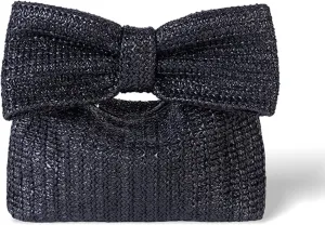 Straw Clutch Purse with Big Bow Handle Bag Summer Straw Handbag Beach Tote Woven Evening Bag for Parties, Wedding,Travel