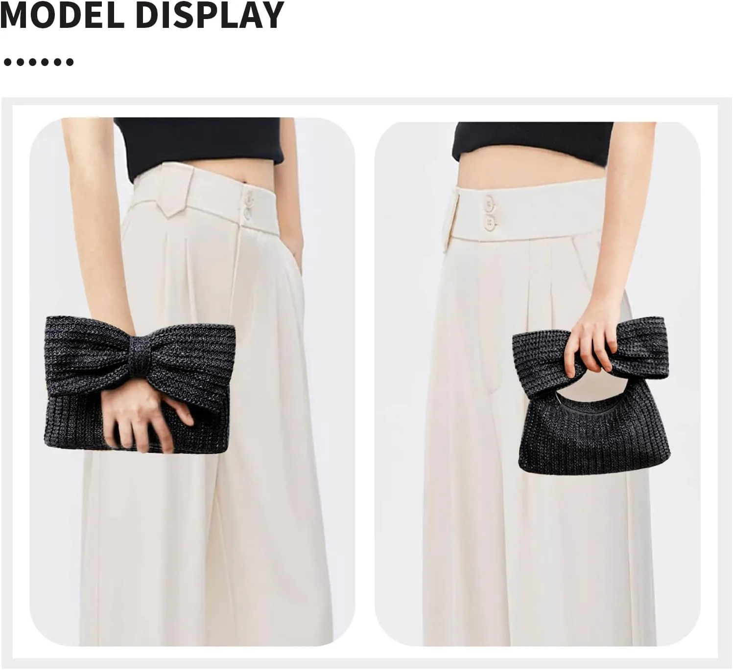 Straw Clutch Purse with Big Bow Handle Bag Summer Straw Handbag Beach Tote Woven Evening Bag for Parties, Wedding,Travel
