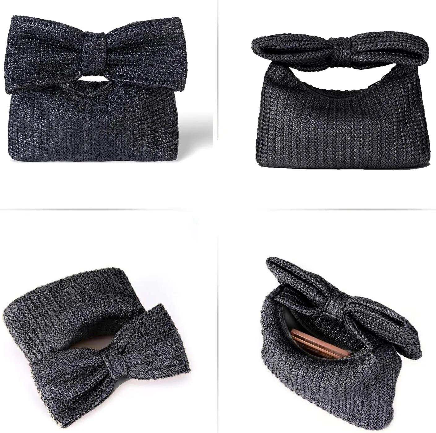 Straw Clutch Purse with Big Bow Handle Bag Summer Straw Handbag Beach Tote Woven Evening Bag for Parties, Wedding,Travel