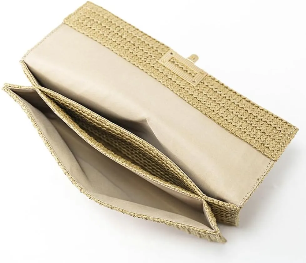 Straw Clutch Purses for Women Vintage Summer Straw Beach Bag Woven Purse Wicker Rattan Envelope Clutch for Wedding
