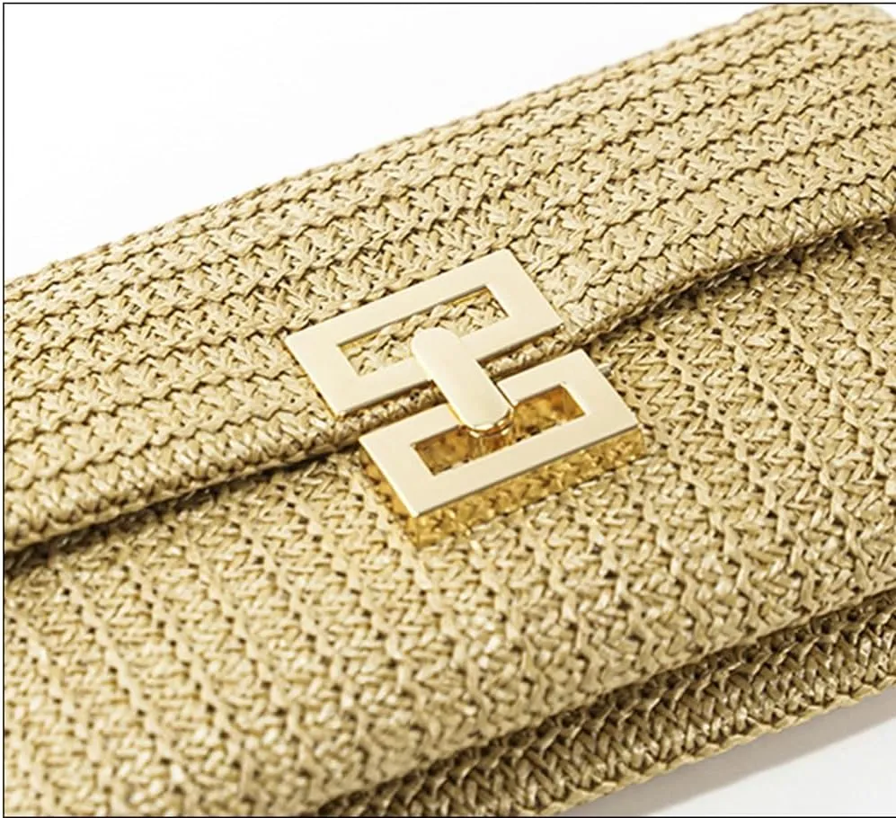 Straw Clutch Purses for Women Vintage Summer Straw Beach Bag Woven Purse Wicker Rattan Envelope Clutch for Wedding