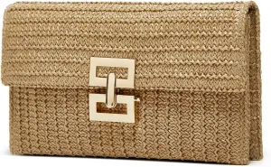 Straw Clutch Purses for Women Vintage Summer Straw Beach Bag Woven Purse Wicker Rattan Envelope Clutch for Wedding