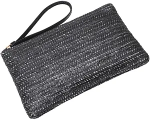 Straw Clutch Wallet, Woven Handbag Summer Beach Purse with Zipper Wallet Wicker Rattan Envelope Bag Bohemian Bag for Women Travel