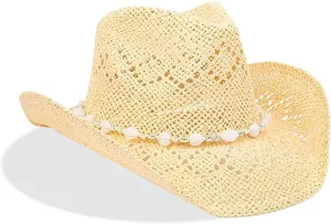 Straw Cowboy Hats for Women, Western Cowgirl Hat, Beach Hat Sun Hat with Shapeable Brim Shapeable Cowboy Hat