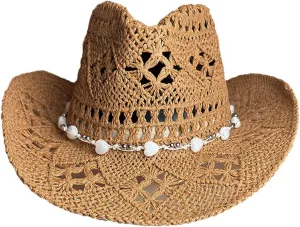 Straw Cowboy Hats for Women, Western Cowgirl Hat, Beach Hat Sun Hat with Shapeable Brim Shapeable Cowboy Hat