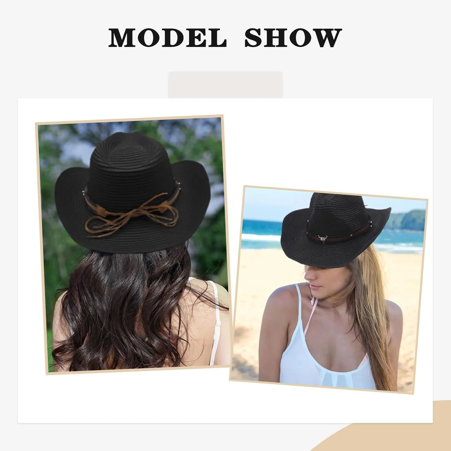 Straw Cowboy Hats Straw Cowgirl Hat for Women Men Wide with Shapeable Wide Brim Foldable Vacation Beach Sun Hat