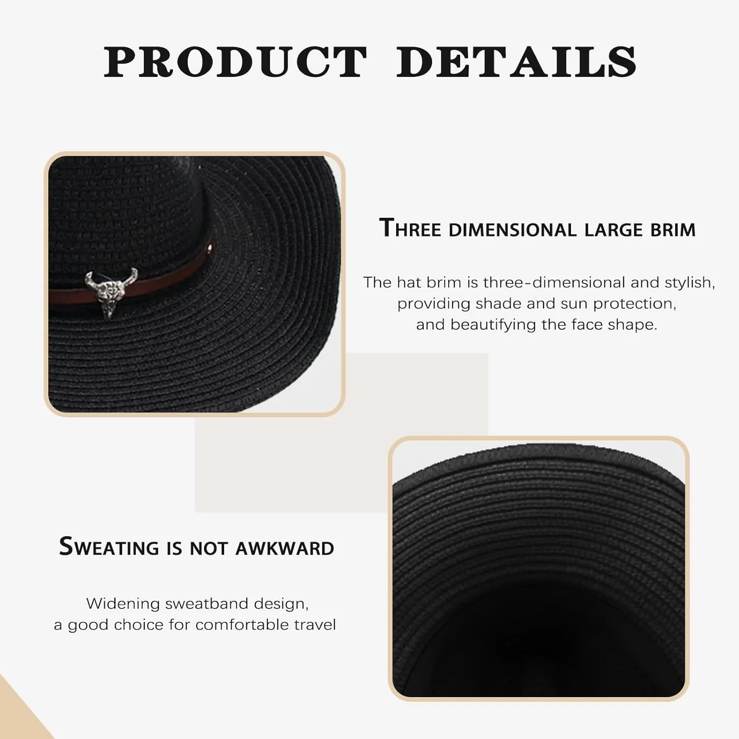 Straw Cowboy Hats Straw Cowgirl Hat for Women Men Wide with Shapeable Wide Brim Foldable Vacation Beach Sun Hat