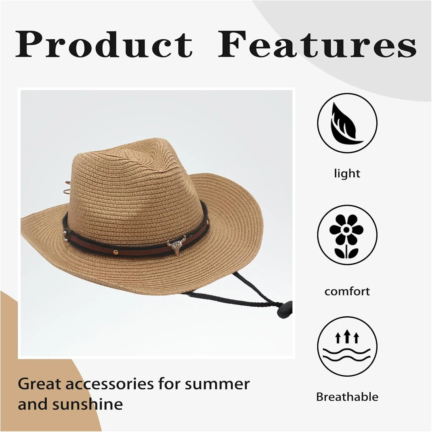 Straw Cowboy Hats Straw Cowgirl Hat for Women Men Wide with Shapeable Wide Brim Foldable Vacation Beach Sun Hat