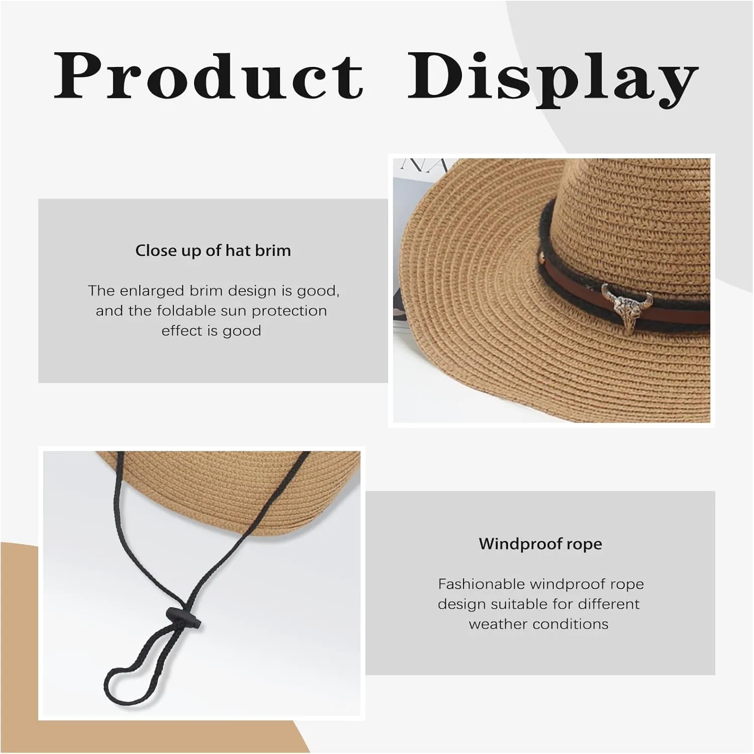 Straw Cowboy Hats Straw Cowgirl Hat for Women Men Wide with Shapeable Wide Brim Foldable Vacation Beach Sun Hat
