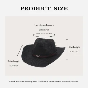 Straw Cowboy Hats Straw Cowgirl Hat for Women Men Wide with Shapeable Wide Brim Foldable Vacation Beach Sun Hat