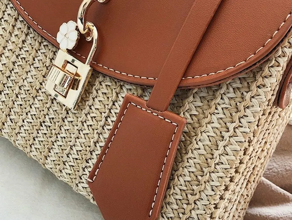 Straw Crossbody Bag for Women Hand Woven Shoulder Bag Leather Top Handle Small Boho Purse Rattan Beach Handbags
