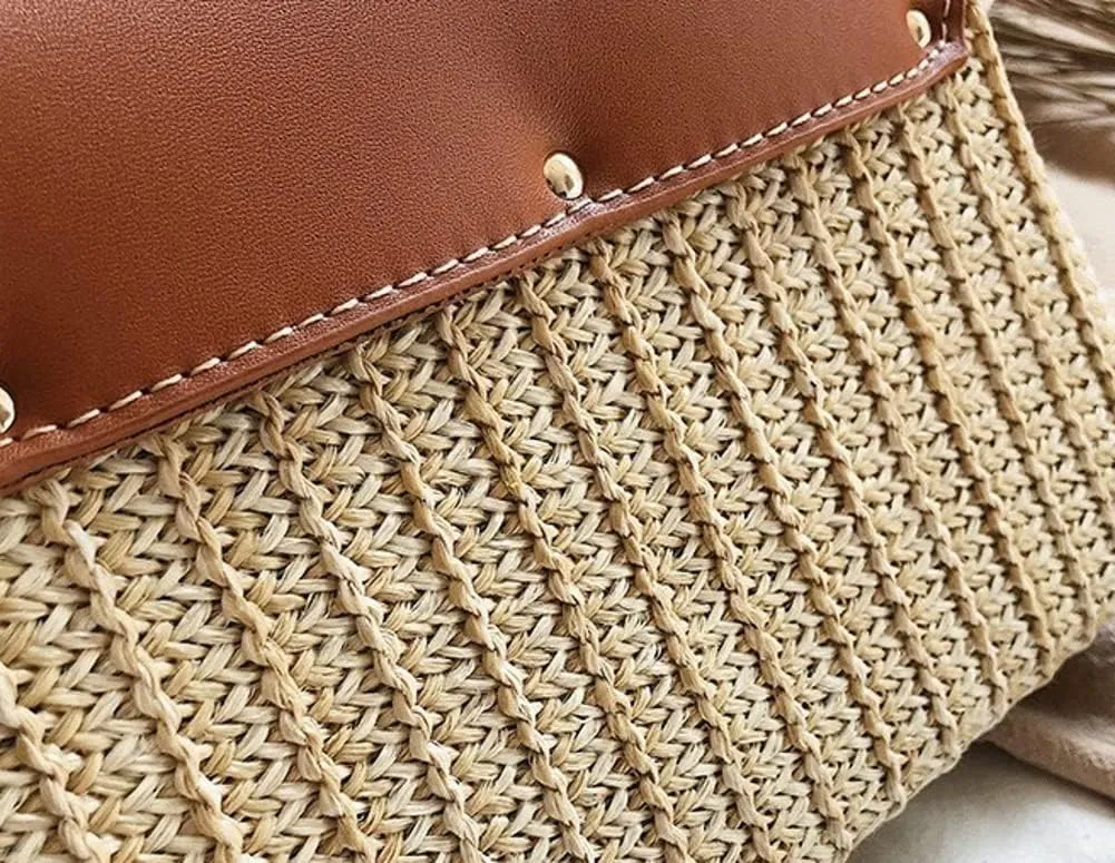 Straw Crossbody Bag for Women Hand Woven Shoulder Bag Leather Top Handle Small Boho Purse Rattan Beach Handbags