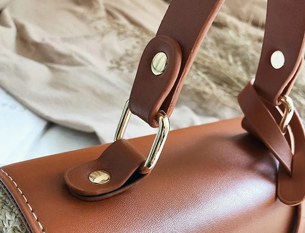 Straw Crossbody Bag for Women Hand Woven Shoulder Bag Leather Top Handle Small Boho Purse Rattan Beach Handbags