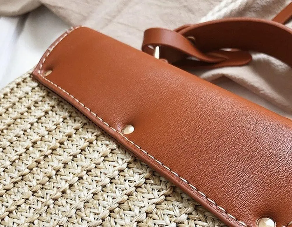 Straw Crossbody Bag for Women Hand Woven Shoulder Bag Leather Top Handle Small Boho Purse Rattan Beach Handbags