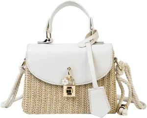 Straw Crossbody Bag for Women Hand Woven Shoulder Bag Leather Top Handle Small Boho Purse Rattan Beach Handbags