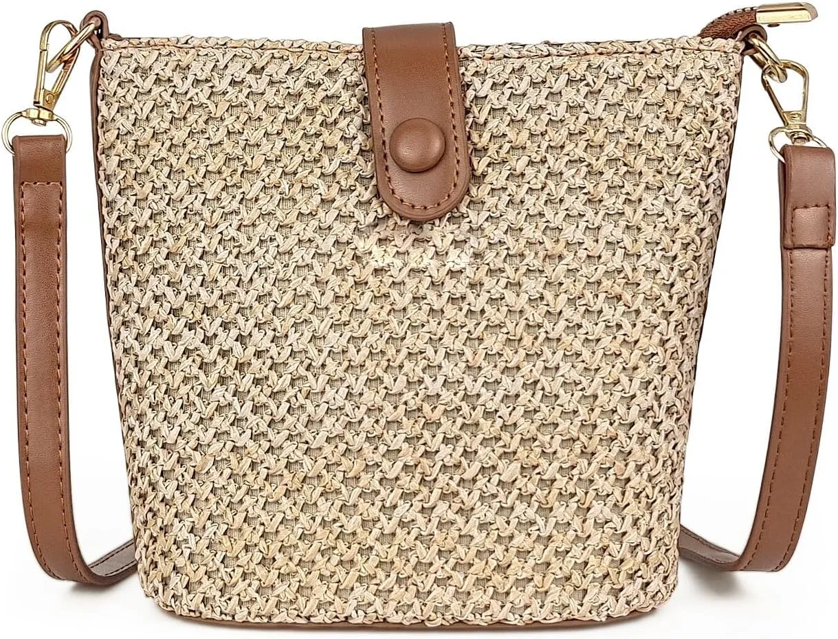 Straw Crossbody Bags for Women, Fashion Rattan Shoulder Bag Boho Woven Bag Summer Straw Clutch Purse for Vacation
