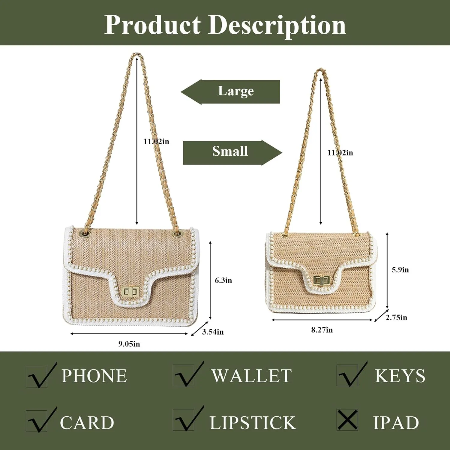 Straw Crossbody Bags for Women, Summer Fashion Straw Purses and Handbags Shoulder Raffia Clutch Bag with Pearls