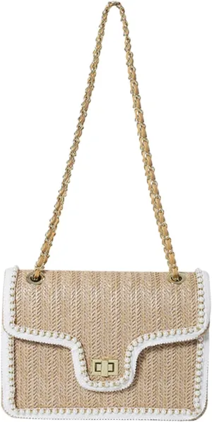 Straw Crossbody Bags for Women, Summer Fashion Straw Purses and Handbags Shoulder Raffia Clutch Bag with Pearls
